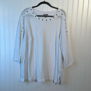JM Collection Studded Top Women’s 3Xlarge White Gold Studs Pull Over 3/4 Sleeves